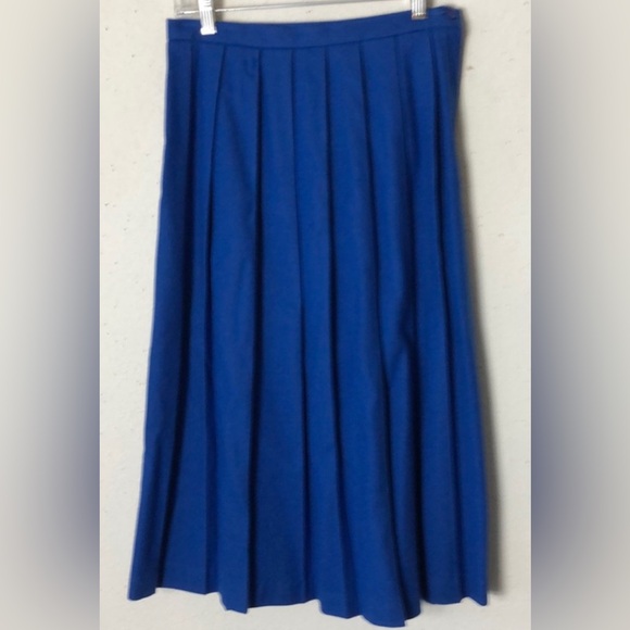 Vintage Career Editions Blue 100% Wool Pleated Skirt made USA 12 - Picture 1 of 6